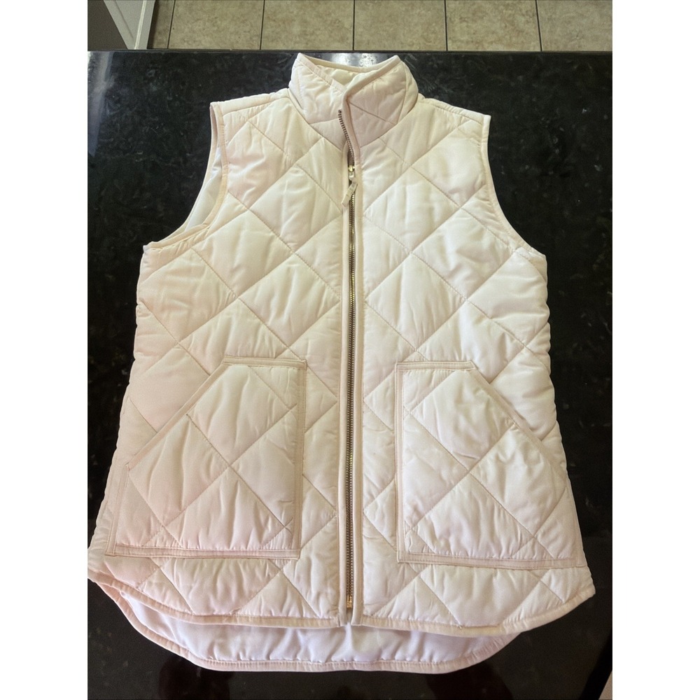 J Crew Women's Puffer Vest Sz XS Cream Full Zip Pockets Chic Spring
